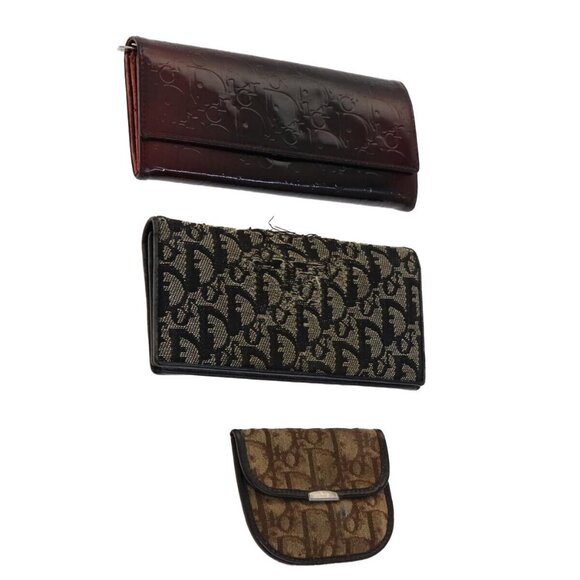 Christian Dior Trotter Canvas Wallet Enamel 3Set Beige Navy Bordeaux Auth - Picture 1 of 16